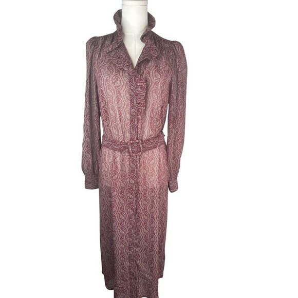 Banana Republic Large Burgundy Paisley Button-Down Midi Ruffle Collar - Picture 7 of 13